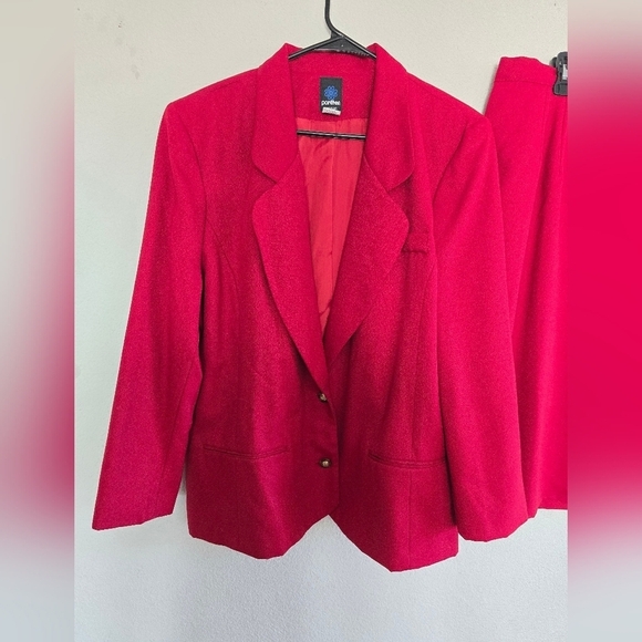 Vintage Panther 2Piece Skirt Suit 24W Red Long Sleeve Button Up Career - Picture 3 of 15